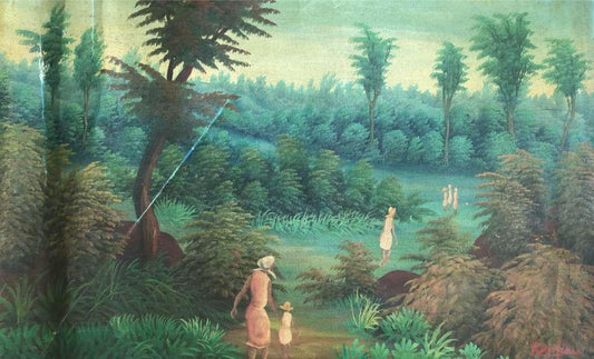 Raymond Dorleans (1947-2000) 20”x24” Figures in a Verdant Landscape c1980 Oil on Canvas Painting#4YN