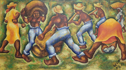 Rene Exume 20"x24" The Labourers 1960 Oil on Canvas Unframed Painting#1WF