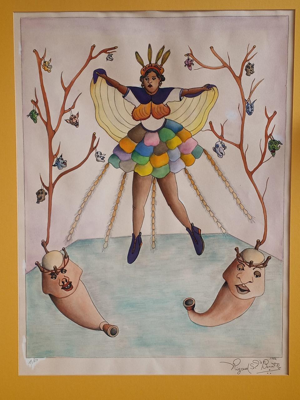 Rigaud Benoit (1911-1986) 32"x24" Reine Des Etoiles Serigrafía coloreada A/P bajo vidrio #1KH