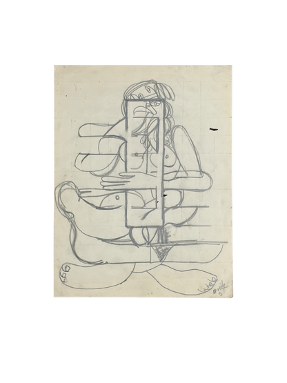 Roland Dorcely 1974 pencil drawing Cubist Female Nude Study #4