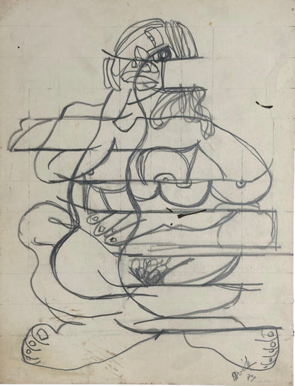 Roland Dorcely 1974 pencil drawing Cubist Female Nude Study #2
