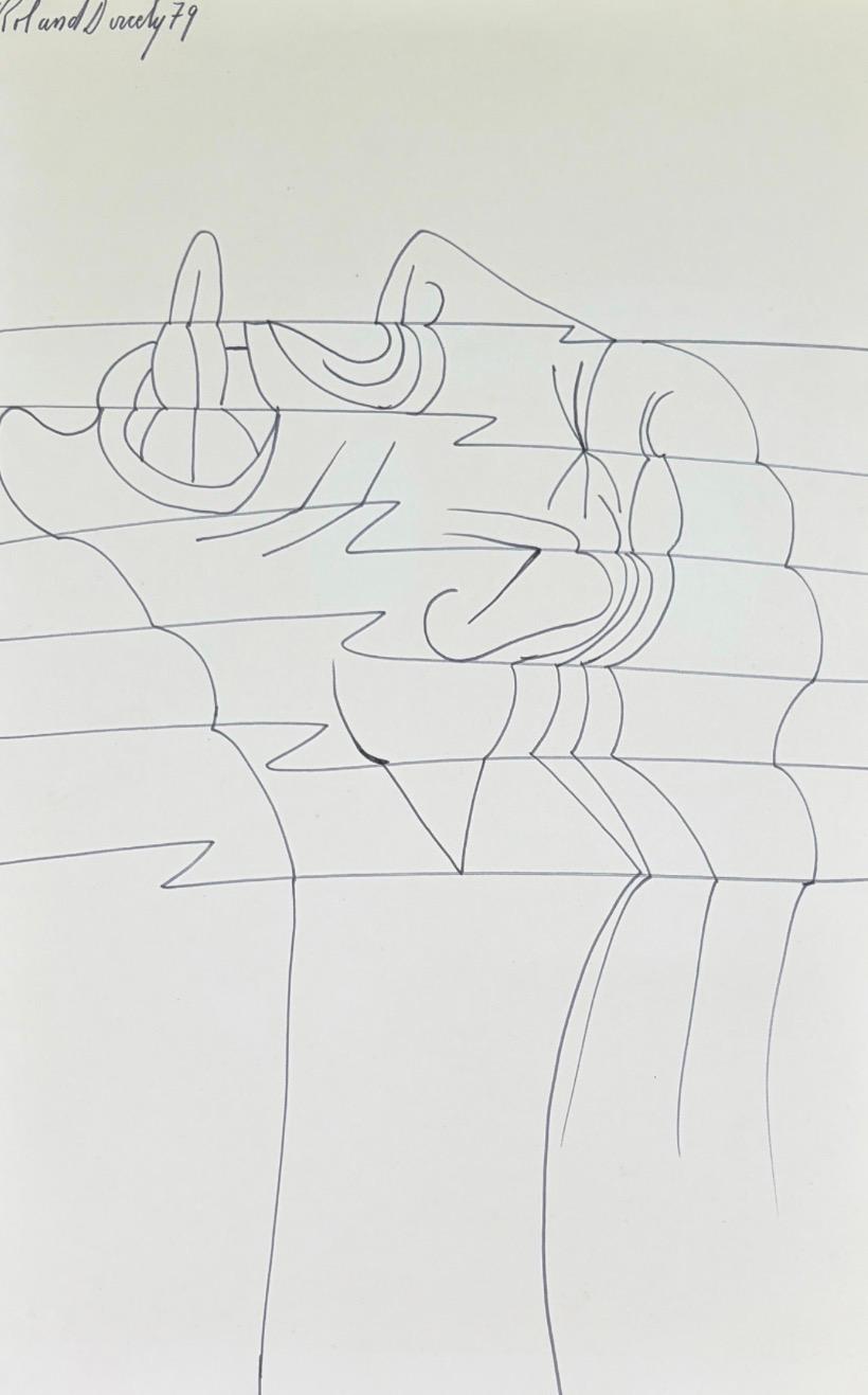 Roland Dorcely 1979 ink drawing abstract profile