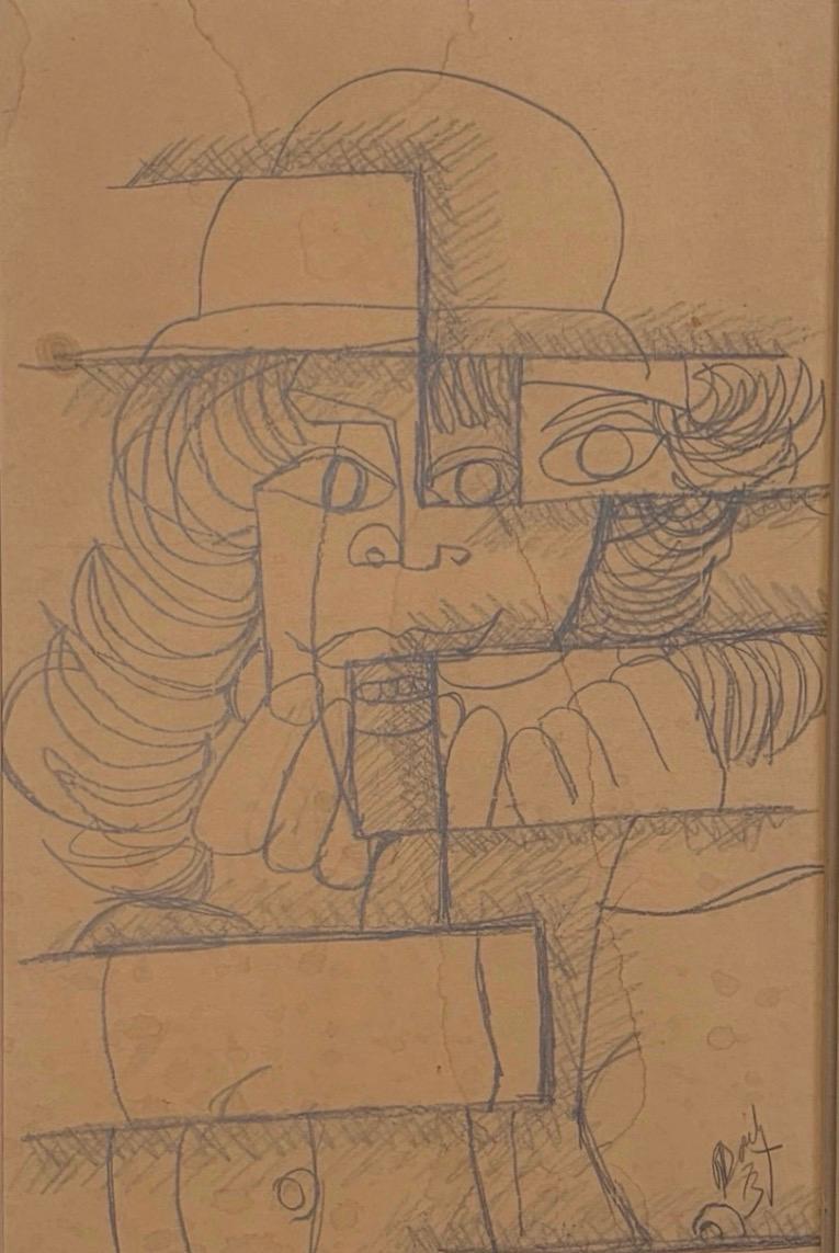 Roland Dorcely 1973 pencil drawing Portrait, framed