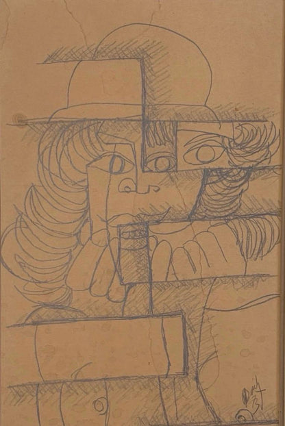 Roland Dorcely 1973 pencil drawing Portrait, framed