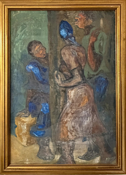 Roland Dorcely (1930-2017) 38"x28" Three Figures in Blue c1970 Oil on Masonite Framed #6FDM