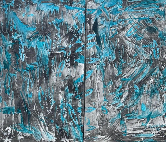 Sebastien Jean (1980-2020) 55"x64" Blue Abstract 2015 Diptych Acrylic on Canvas Painting#1GN-HA