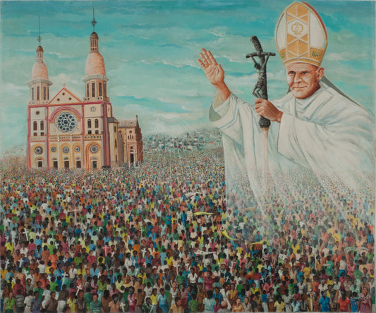 Galland Semerand (1953-2019) 24"x28" The Pope John Paul II's Visit to Haiti 1983 Oil on Canvas Unframed Painting #X-3-95GN-HA-Family Collection of Marie & Georges S. Nader