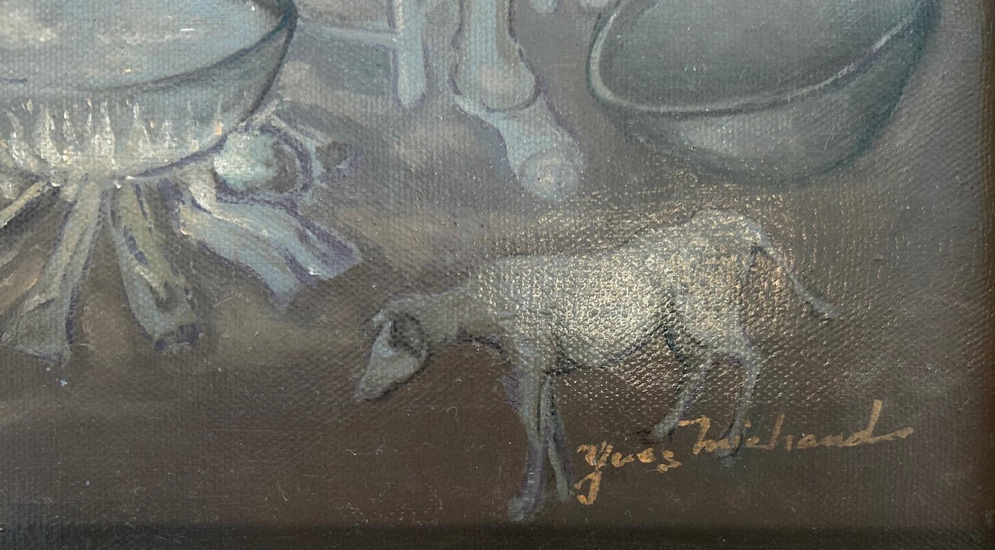 Yves Michaud 12"x16" Food Distribution 2001 Acrylic on Canvas Painting#1AK