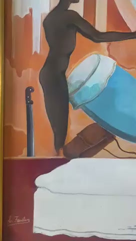 Celestin Faustin (1948- 1981) 36"x24" Vodou Ceremony with Erzulie 1980 Oil on Canvas Unframed Painting #1JN-HA