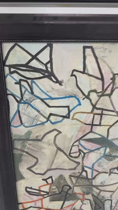 Max Pinchinat 36"x24" Abstract Composition 1968 Oil on Canvas Unframed Painting #1-3-96-GN-HA