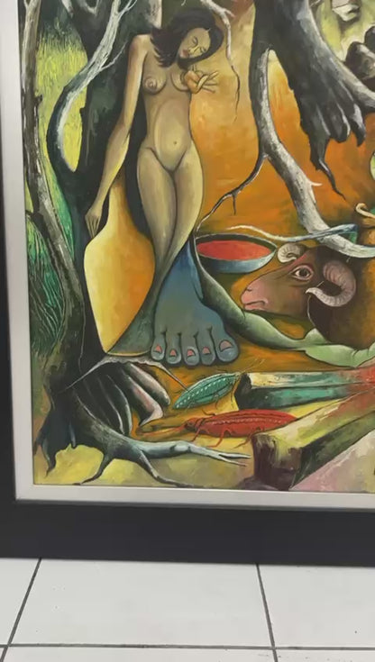 Jacques Enguerrand Gourgue 36"x48" Scène vaudou c1960 Huile sur planche #32-2-96GN-HA