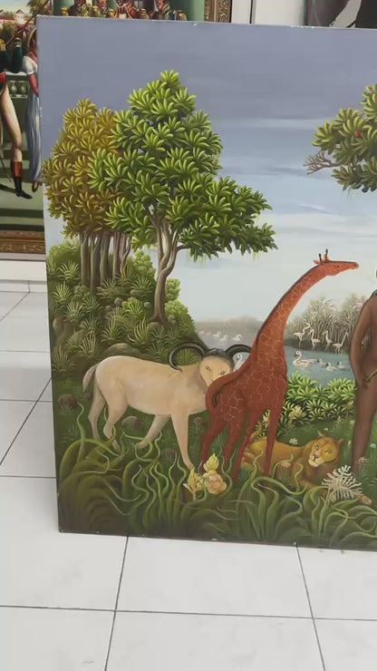 Fabolon Blaise (1959-1985) 36"x60" Adam et Eve sous l'arbre c1984 Huile sur toile Peinture #1-3-96GSN-Fondation Marie &amp; Georges S. Nader