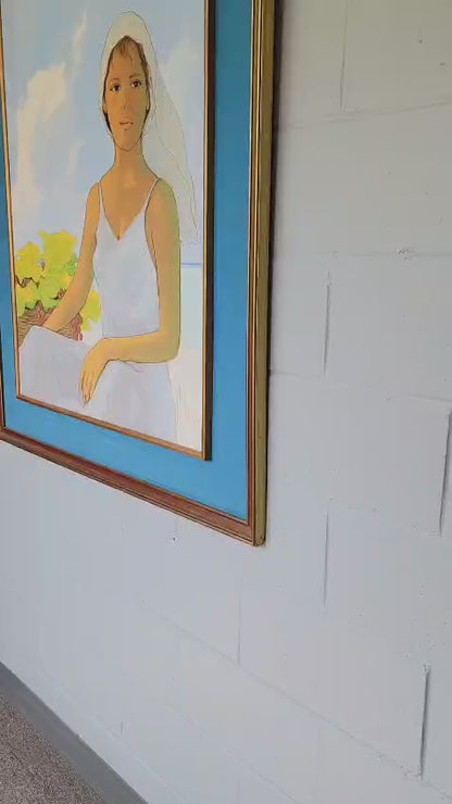 Juan Plutarco Andujar (1931-1995) 40"x30" Morena By The Beach c1990 Oil on Board Painting #1LM