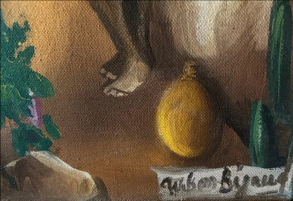 Signature “Wilson Bigaud” at lower right of a 1976 Wilson Bigaud Haitian village painting