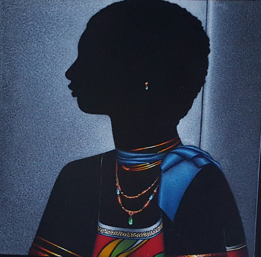 Emilcar Similien (Simil) 14"x14" Elegant Black Lady 1998 Óleo sobre Masonite #1GSN-NY