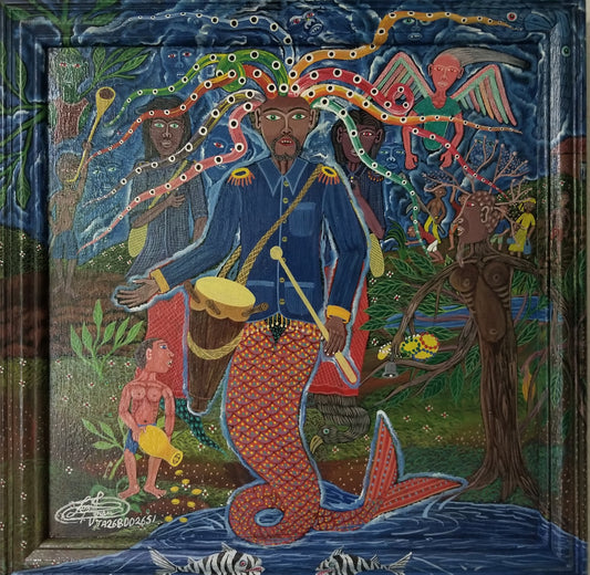 Frantz Zephirin 16"x16" Le Passage de Shango 2018 Acrílico sobre tabla Pintado a mano Enmarcado#8JN-HA