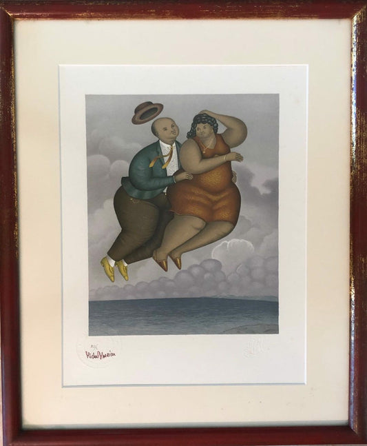 Saint-Louis Blaise (Haitiano, 1956-1993) "Reves d'Amour" Litho Limited Edition Dibujo enmarcado 13"h X 10"w #3GSN-NY