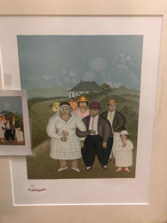 Saint-Louis Blaise (Haitiano, 1956-1993) "Le Marriage" Litho Limited Edition Dibujo enmarcado 13"h X 10"w #4GSN-NY