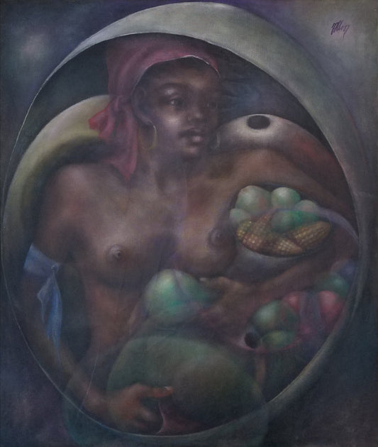 Jonas Allen 47"x44" Desnudo con cestas Óleo sobre lienzo #1JN-HA