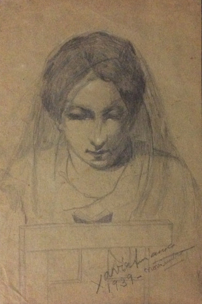 Xavier Amiama (1910-1969) 10.5"x7" El comulgante 1939 Dibujo a lápiz y tinta sobre papel #1MFN
