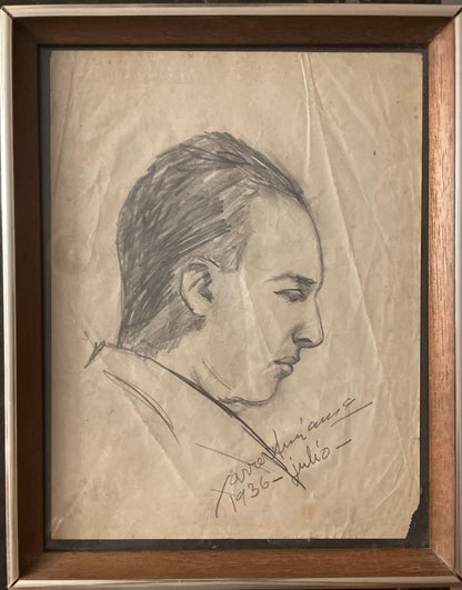 Xavier Amiama (1910-1969) 10.5"x7" El comulgante 1939 Dibujo a lápiz y tinta sobre papel #1MFN