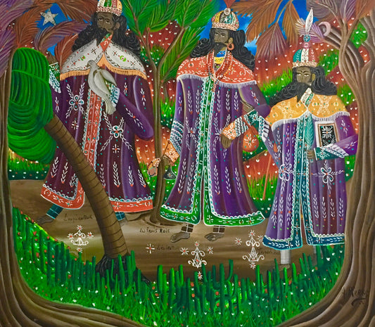 Andre Pierre (1914-2005) 33,5"x29 "Les Trois Rois/ Los Reyes Magos" Óleo sobre lienzo 1981#1J