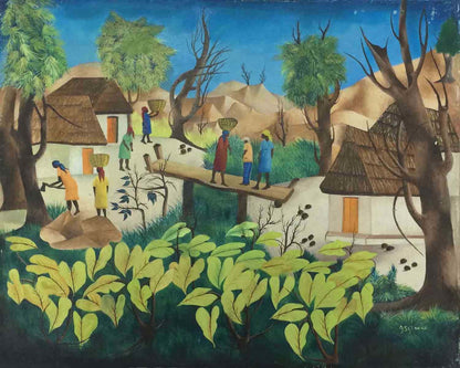 Andre Saturne (1923-1983) 20"x24" Día ajetreado c1970's Oil #3-3-96GSN-HA