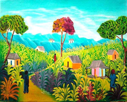 Benito Auguste 16"x20" Escena rural c1980 Óleo sobre lienzo #1-2-99MFN