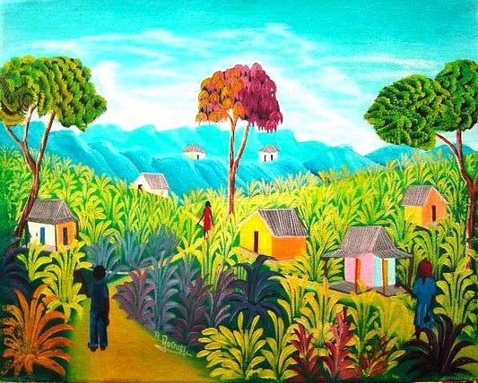 Benito Auguste 16"x20" Escena rural c1980 Óleo sobre lienzo #1-2-99MFN