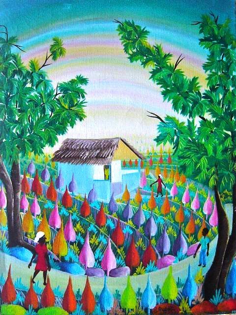 Benito Auguste 16"x12" Little House C1980 Óleo original sobre lienzo #3-2-95MFN
