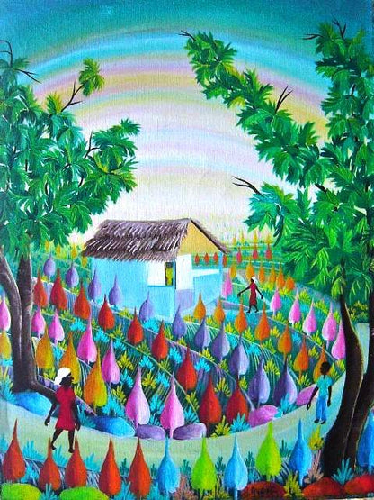 Benito Auguste 16"x12" Little House C1980 Óleo original sobre lienzo #3-2-95MFN
