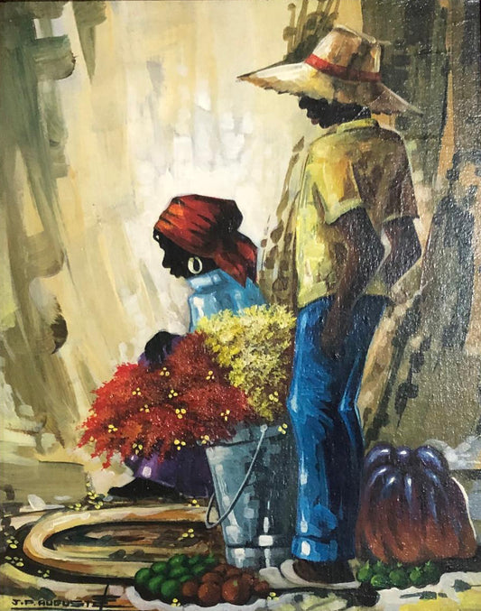Jean Pierre Auguste 10"x8" Comerciantes 1996 Acrílico sobre lienzo #6FC