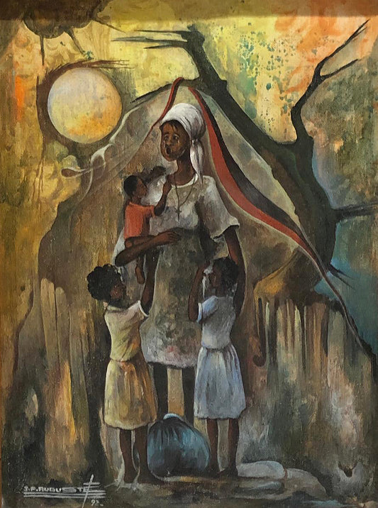 Jean Pierre Auguste 16"x12" Misere Malere/ Misery 1992 Óleo sobre lienzo Enmarcado #1FC