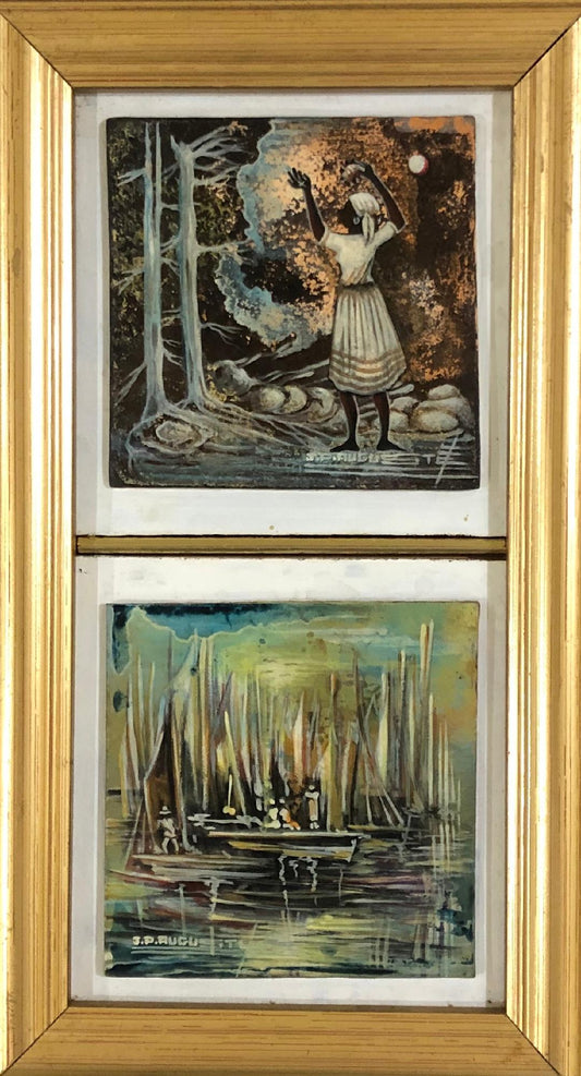 Jean-Pierre, Auguste 2-4"x4" Vida diaria Óleo sobre lienzo Enmarcado #4FC