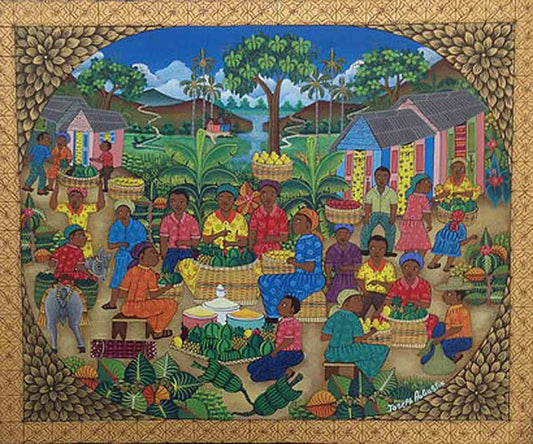Joseph Augustin 20"x24" Escena de mercado Óleo sobre lienzo #1301GN-HA- Agotado