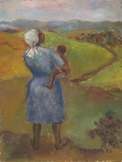 Tamara Baussan (1909-1999) 16"x12" Madre e hijo 1992 Acrílico sobre tabla #1FC