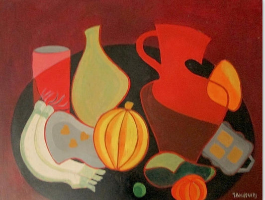 Tamara Baussan (1909-1999) 24"x30" Naturaleza muerta Acrílico sobre tabla Pintura #J22-HA