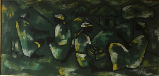 Paul Beauvoir (1932-1972) 10"x20" Cuatro vendedoras Óleo sobre lienzo #3-2-95MFN