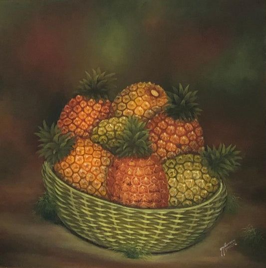Benson Myrtil 26"x26" Still Life/Piñas 1992 Acrílico sobre lienzo Enmarcado #1FC