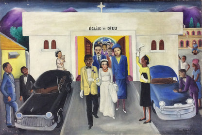 Wilson Bigaud (1931-2010) 20"x30" "Matrimonio en la Iglesia de Dios" c1970 Óleo sobre lienzo #2-2-95MFN