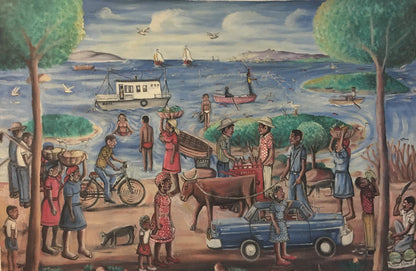 Wilson Bigaud (1931-2010) 24"x36" Puerto provincial 1998 Óleo sobre lienzo #1EB