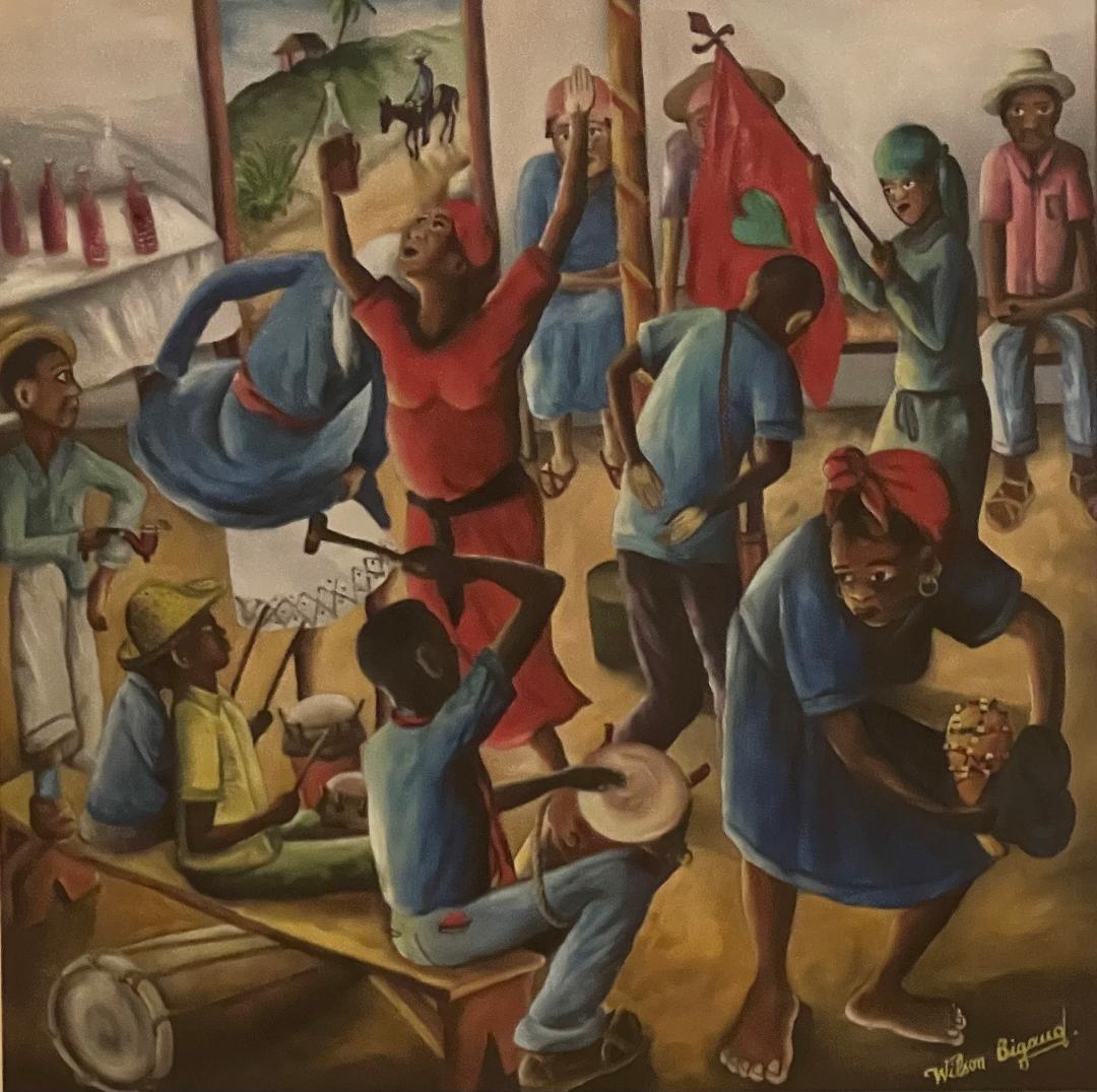 Wilson Bigaud (1931-2010) 24"x24" "Voodoo Dance" c1970 Aceite original a bordo #5-2-95MFN
