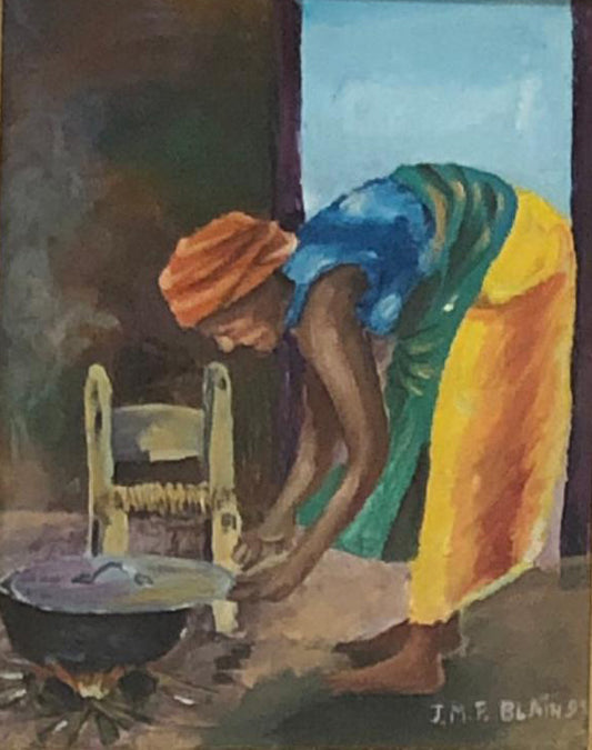 J.M.F Blain 10"x8" The Cook 1993 Acrílico sobre lienzo Enmarcado #1FC