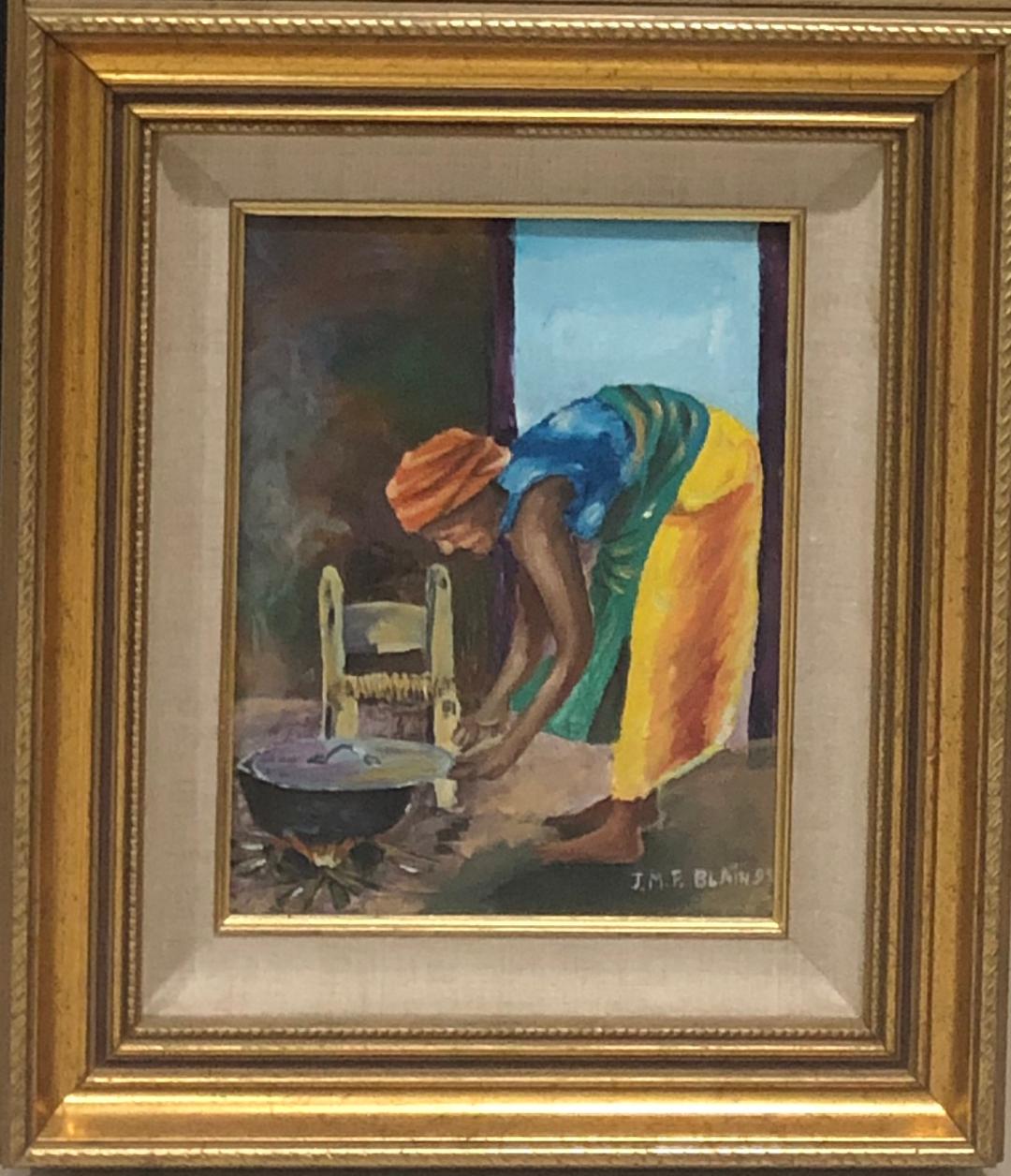 J.M.F Blain 10"x8" The Cook 1993 Acrílico sobre lienzo Enmarcado #1FC