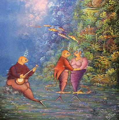 Andre Blaise 16"x16" Pareja romántica Óleo a bordo #1400GN-HA
