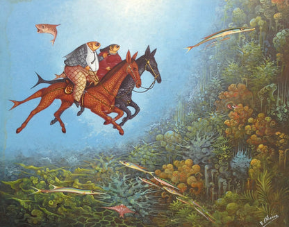Andre Blaise 16"x20" Flying Horses Aceite a bordo #2422GN-HA