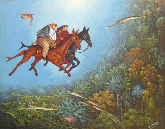 Andre Blaise 16"x20" Flying Horses Aceite a bordo #2422GN-HA