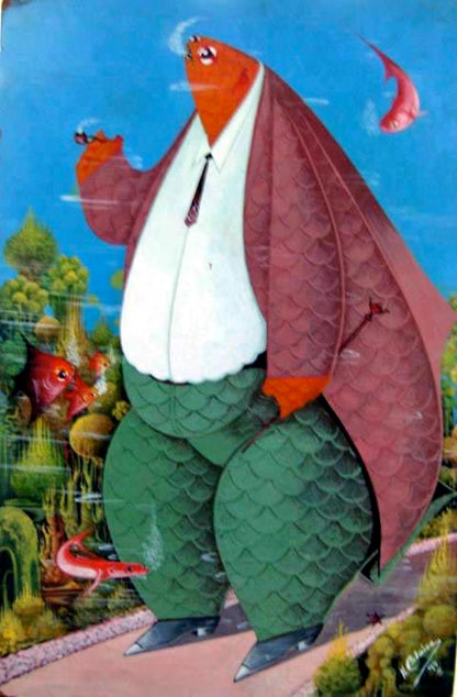 Andre Blaise 18"x16" El fumador c1990 Óleo sobre Masonite #6-2-95MFN