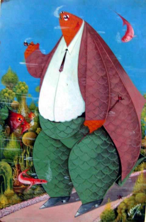 Andre Blaise 18"x16" El fumador c1990 Óleo sobre Masonite #6-2-95MFN