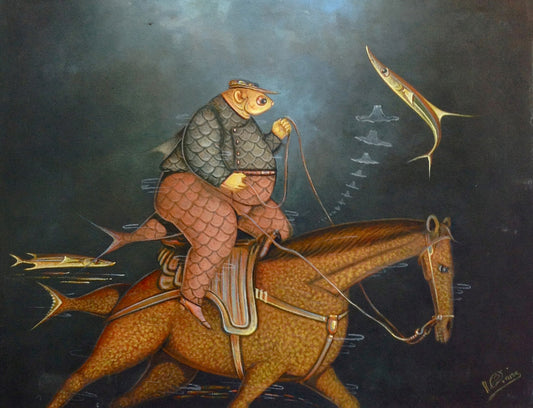 Andre Blaise 16"x20" Soldado en un aceite de caballo a bordo #2708GN-HA